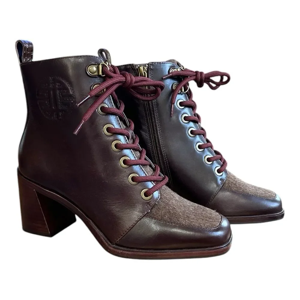 NWOB Antonio Melani Romy Lace-up Block Heel Bootie in espresso Size 6.5